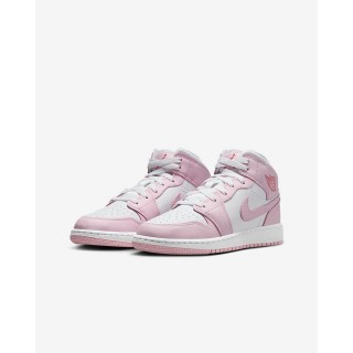 【NIKE 耐吉】運動鞋 休閒鞋 女鞋 中大童 男鞋 AIR JORDAN 1 MID GS 白 粉 中筒 AJ1 喬丹(DQ8423608)