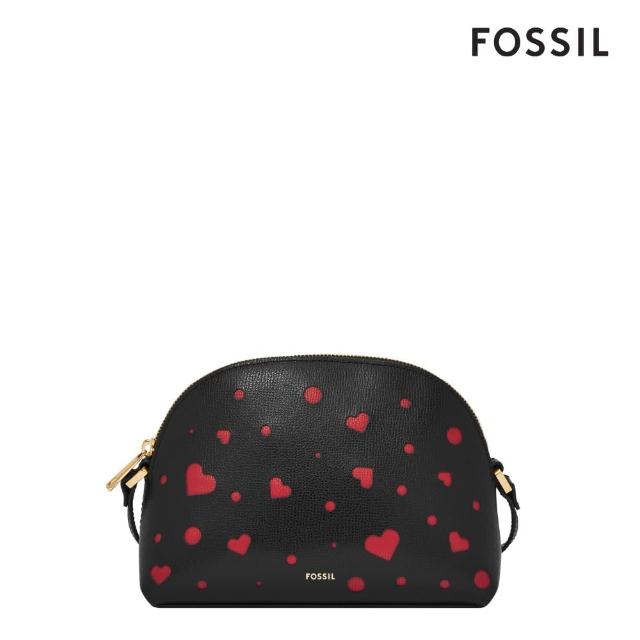 【FOSSIL 官方旗艦館】Bri 真皮半月斜背包-黑色 x 紅色愛心 SHB3257623