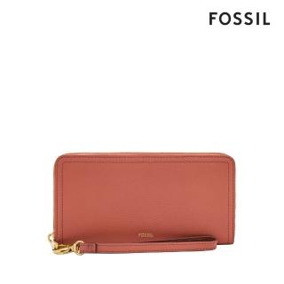 【FOSSIL 官方旗艦館】Logan 多層真皮拉鍊RFID防盜長夾-乾燥玫瑰粉 SL7831604