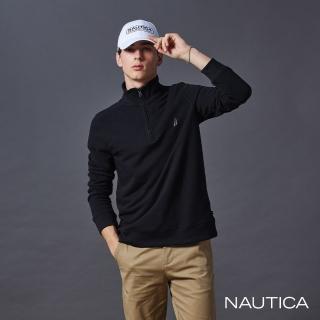 【NAUTICA】官方旗艦 男裝 保暖時尚高領拉鍊長袖上衣(黑色)