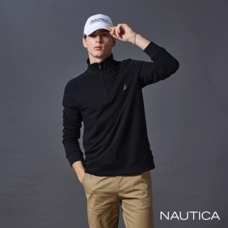 【NAUTICA】官方旗艦 男裝 保暖時尚高領拉鍊長袖上衣(黑色)
