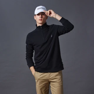 【NAUTICA】官方旗艦 男裝 保暖時尚高領拉鍊長袖上衣(黑色)