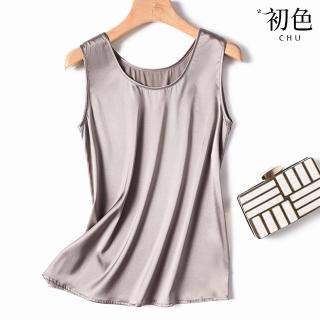【初色】現貨 純色圓領無袖內搭背心上衣女上衣-共5色-34543(M-2XL可選/快速出貨)