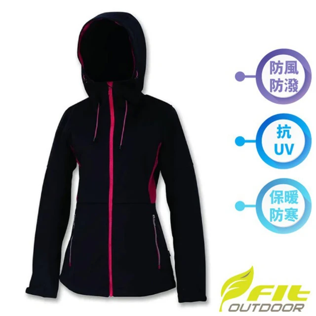 Fit 維特 女 Soft Shell 防風防潑水保暖外套.休閒運動軟殼夾克.機車外套(JW2301-79 經典黑)