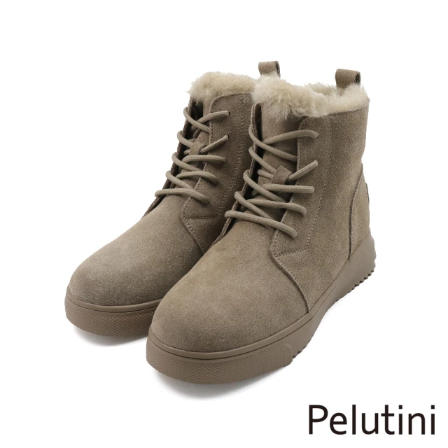 Pelutini 經典麂皮綁帶造型內絨毛保暖靴 卡其色(538106W-KAKIS)