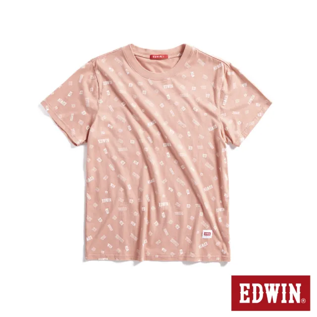 【EDWIN】男裝 人氣復刻款 滿版LOGO印花短袖T恤(淺粉紅)