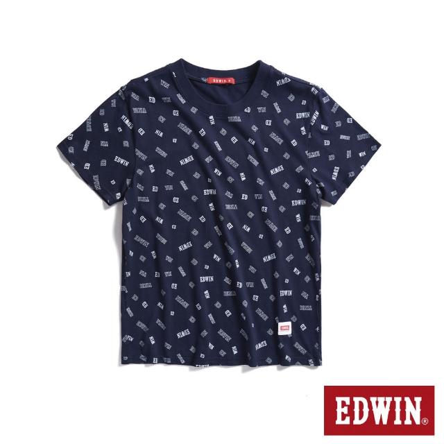 【EDWIN】男裝 人氣復刻款 滿版LOGO印花短袖T恤(丈青色)