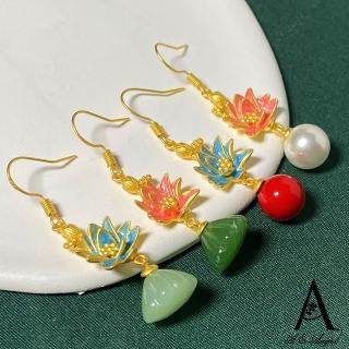 【ANGEL】平安蓮花和田玉紅松石垂墜耳環(4色可選)
