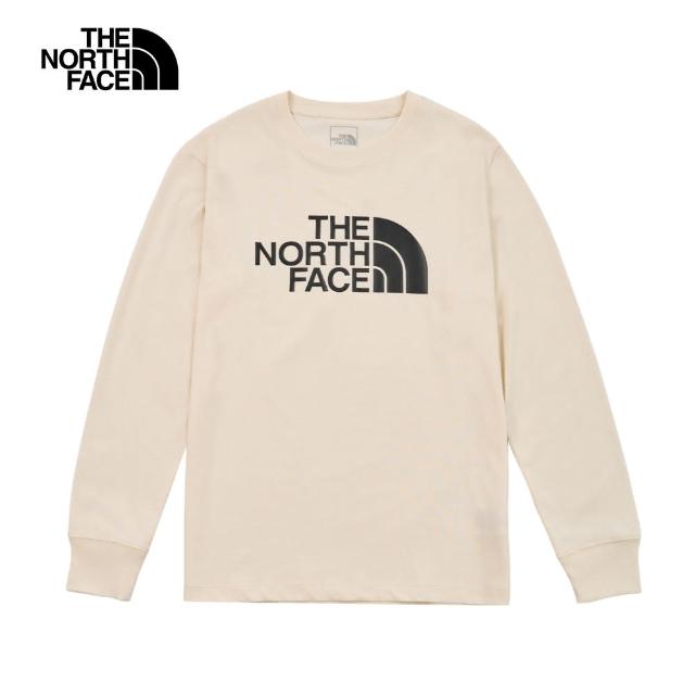 【The North Face】北面男女款米白色純棉品牌LOGO印花長袖上衣｜8D7RQLI