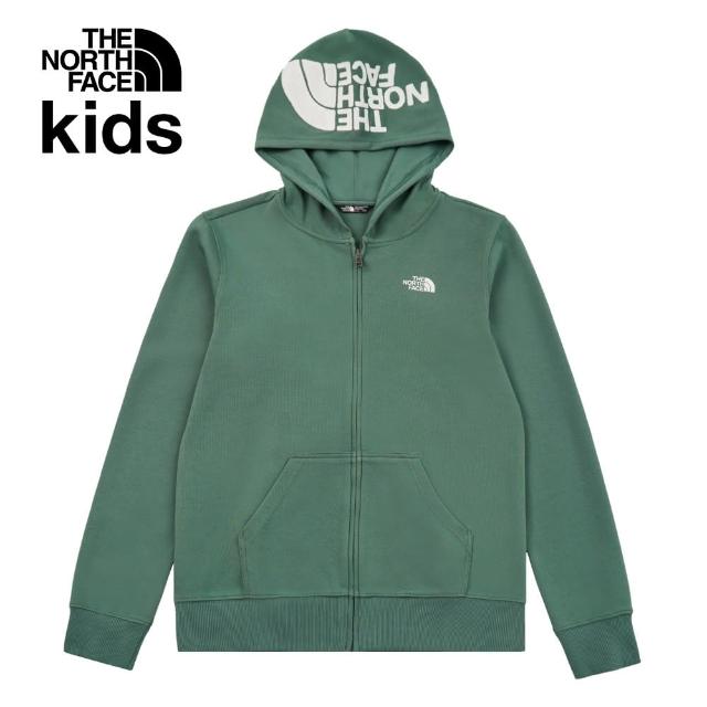 【The North Face 官方旗艦】北面兒童綠色大尺寸刺繡LOGO印花連帽外套｜8DCKHCH