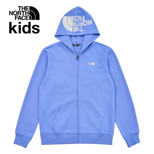 【The North Face 官方旗艦】北面兒童藍色大尺寸刺繡LOGO印花連帽外套｜8DCK0YI