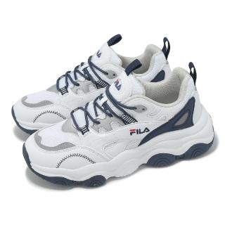 【FILA】休閒鞋 Turbine 女鞋 白 藍 拼接 緩衝 老爹鞋 斐樂(5J346Y132)