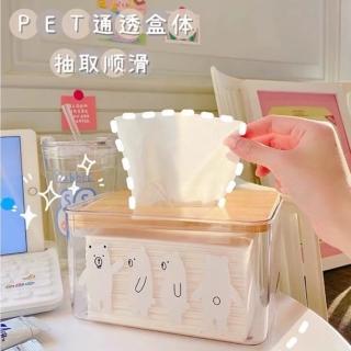 【無名精選】小熊ins風簡約 透明面紙盒-大號(紙巾盒 收納盒)