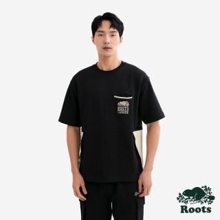 【Roots】Roots 男裝-ROOTS CANADA BLOCKED 圓領上衣(黑色)