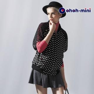 【Gennies 奇妮】簍空蕾絲拼接外套上衣-黑(孕婦裝 拉鍊 五分袖 雙口袋 羅紋下襬 歐歐咪妮)