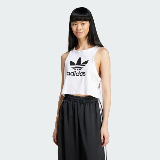 【adidas 愛迪達】運動背心 女 短版 TREFOIL TANK 白 IP0679