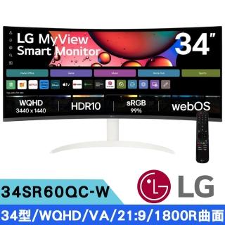 【LG 樂金】34SR60QC-W 34型 2K VA 21:9 曲面智慧螢幕(搭載webOS/隨附智慧滑鼠遙控器)