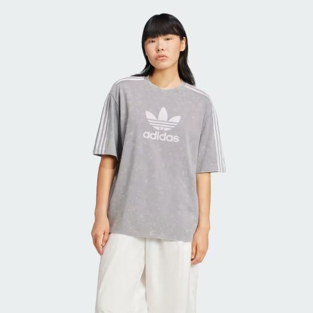 【adidas 愛迪達】短袖上衣 女款 運動 三葉草 WASH TEE 灰 IW3412