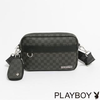 【PLAYBOY】拉鍊斜揹包 Honour系列(黑色)