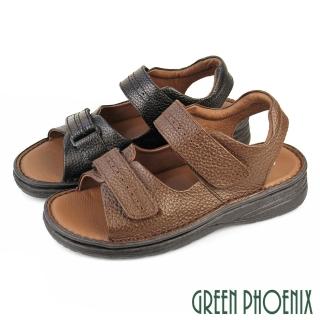 【GREEN PHOENIX 波兒德】男 真皮厚底涼鞋 牛皮 寬楦 沾黏式 手縫大底 臺灣製(咖啡、黑色)