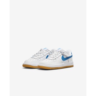 【NIKE 耐吉】運動鞋 休閒鞋 童鞋 中大童 FORCE 1 LOW EASYON PS 白 藍 膠底 皮革 魔鬼氈(FN0237115)