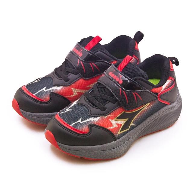 【DIADORA】中童 迪亞多那 19cm-23cm 輕量寬楦避震慢跑鞋 雷神系列(黑紅灰 13118)