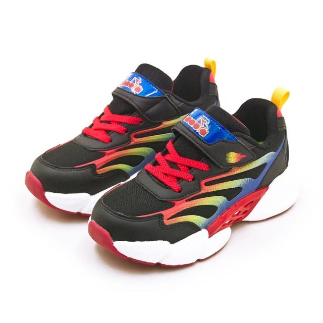 【DIADORA】中童 迪亞多那 19cm-23cm 輕量寬楦避震慢跑鞋 烈焰BLAZE系列(黑紅彩 13119)