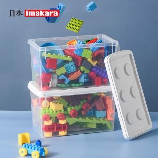 【Imakara】極簡風樂高造型可疊式收納盒-L-3入(玩具整理盒/透明整理箱/把手收納盒)