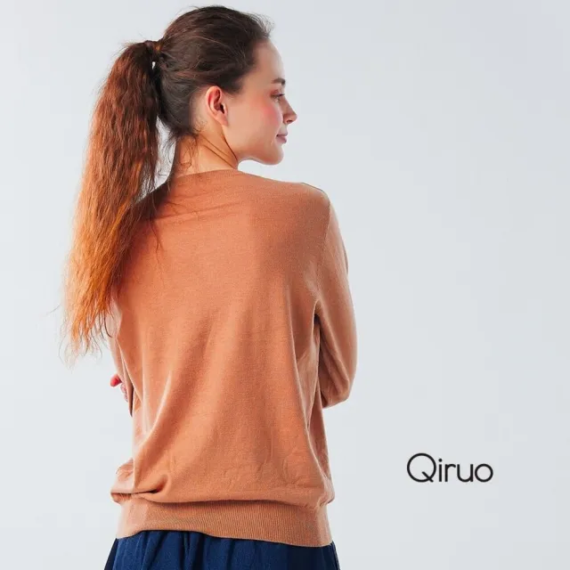 【Qiruo 奇若名品】秋冬專櫃針織長袖上衣0182A-90亮橘色小圓領百搭 