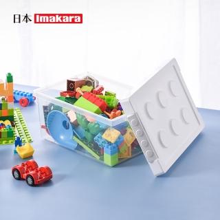 【Imakara】極簡風樂高造型可疊式收納盒-M-3入(玩具整理盒/透明整理箱/把手收納盒)