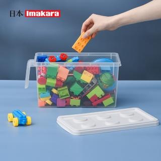 【Imakara】極簡風樂高造型可疊式收納盒-附把手-S-3入(玩具整理盒/透明整理箱/把手收納盒)