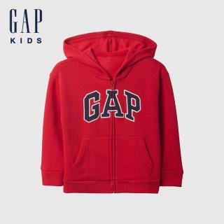 【GAP】男幼童裝 Logo刺繡刷毛連帽外套-紅色(723271)
