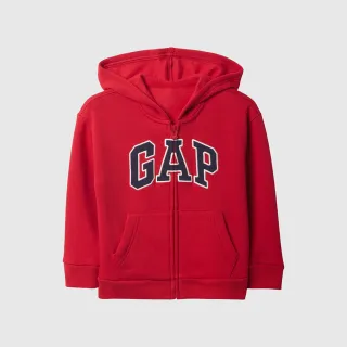【GAP】男幼童裝 Logo刺繡刷毛連帽外套-紅色(723271)