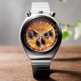 【CITIZEN 星辰】Tsuno Chrono 限定款復古光動能計時錶-橘x銀/38mm(AN3660-81X)