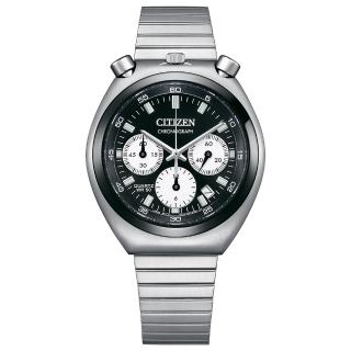 【CITIZEN 星辰】Tsuno Chrono 限定款復古光動能計時錶-黑x銀/38mm(AN3660-81E)