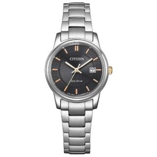 【CITIZEN 星辰】PAIR 簡約都市時尚光動能女錶-黑x銀/27.5mm(EW2317-76E)