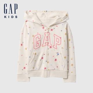 【GAP】女幼童裝 Logo刺繡/印花連帽外套-象牙白(742963)