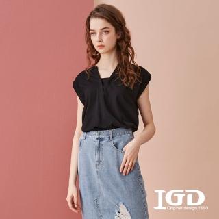 【IGD 英格麗】速達-網路獨賣款-質感墊肩棉上衣(黑色)
