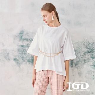 【IGD 英格麗】速達-網路獨賣款-連袖圓領波浪上衣(白色)