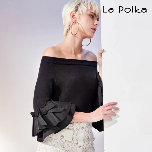 Le Polka 拼接大荷葉袖針織上衣-女