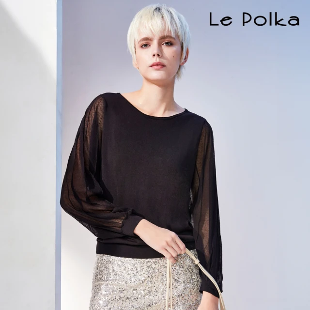 Le Polka 時尚透膚針織上衣-2色-女