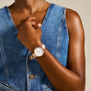 【FOSSIL 官方旗艦館】Jacqueline 粉色經典皮革指針女錶 手錶 36mm ES3988