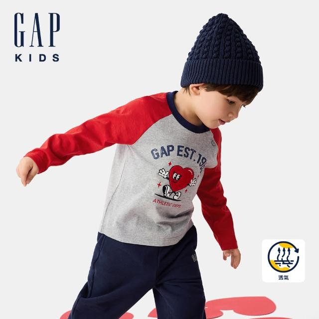 【GAP】兒童裝 Logo純棉刺繡印花圓領長袖T恤-淺灰色(673827)