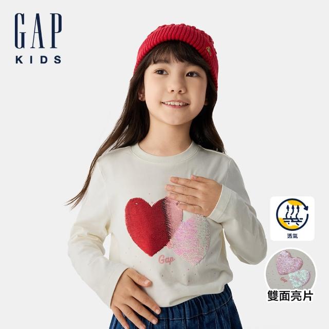 【GAP】女童裝 Logo純棉印花趣味圓領長袖T恤-奶白色(675453)