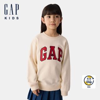 【GAP】兒童裝 Logo印花圓領大學T 碳素軟磨法式圈織系列-象牙白(687330)