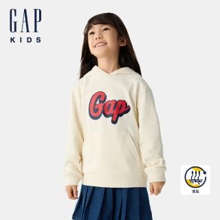 【GAP】兒童裝 Logo印花帽T 碳素軟磨法式圈織系列-象牙白(687366)