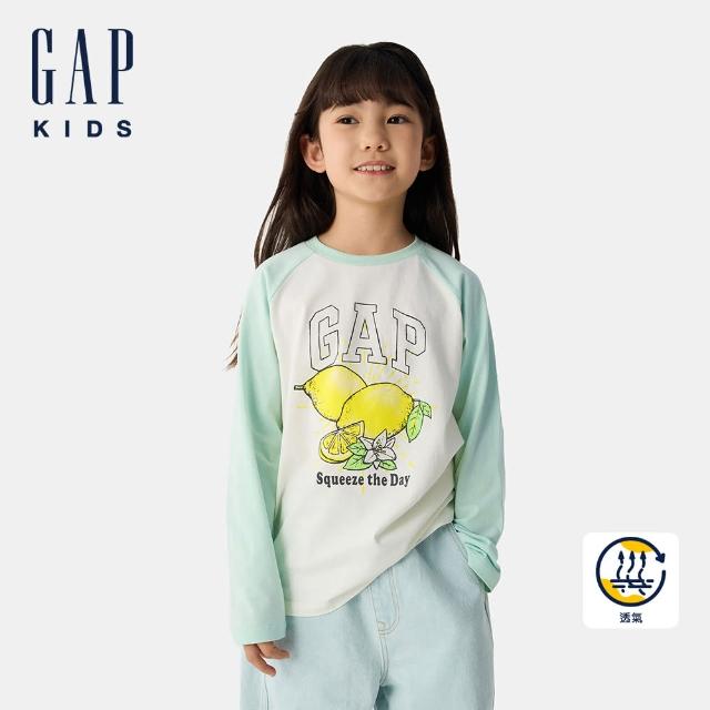 【GAP】女童裝 Logo純棉印花圓領長袖T恤-薄荷綠(687709)