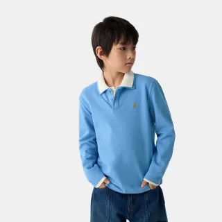【GAP】男童裝 小熊刺繡長袖POLO衫-藍色(687704)
