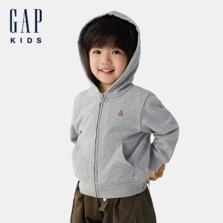 【GAP】兒童裝 小熊刺繡連帽外套-淺灰色(761410)