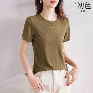 【初色】現貨 輕薄舒適素色圓領短袖T恤上衣女上衣-共4色-35248(M-3XL可選/快速出貨)